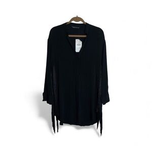 Zara Black Fringe Sleeve Blouse Tunic Dress Large